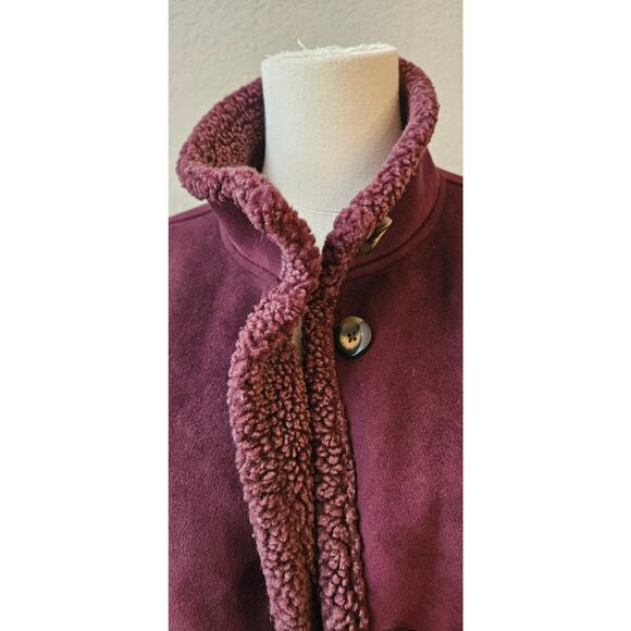 LL Bean Women's Faux Suede Outer Fleece Button Front Winter Jacket Size M Purple - Picture 3 of 10